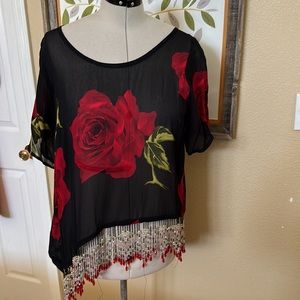 Magic of the moon Beaded hem vintage floral blouse (C9)